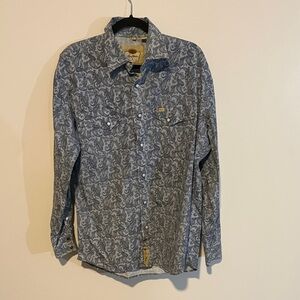 Larry Mahan Blue & Navy Paisley Print Long Sleeve Pearl Snap Shirt